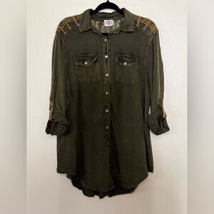 Rod's Western Palace Olive Green Lace Embroidered Tunic Shirt - Large